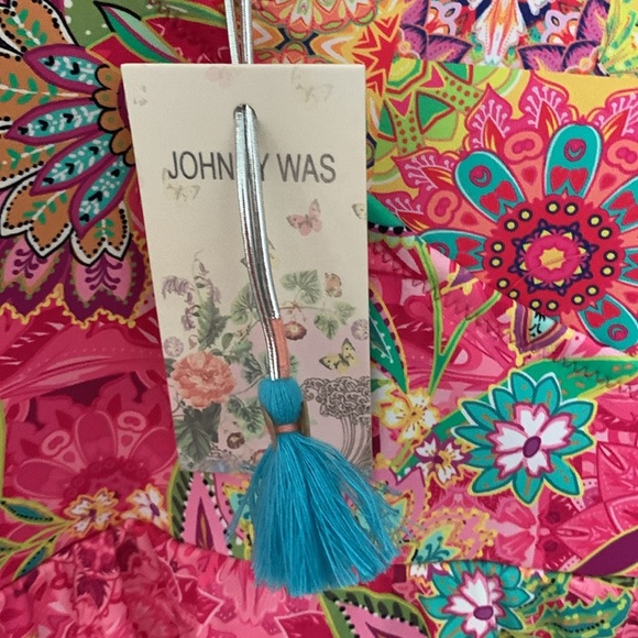 JOHNNY WAS Flamingo and Kaleida Wrap Skirted One-Piece Swimsuit - Picture 4 of 7